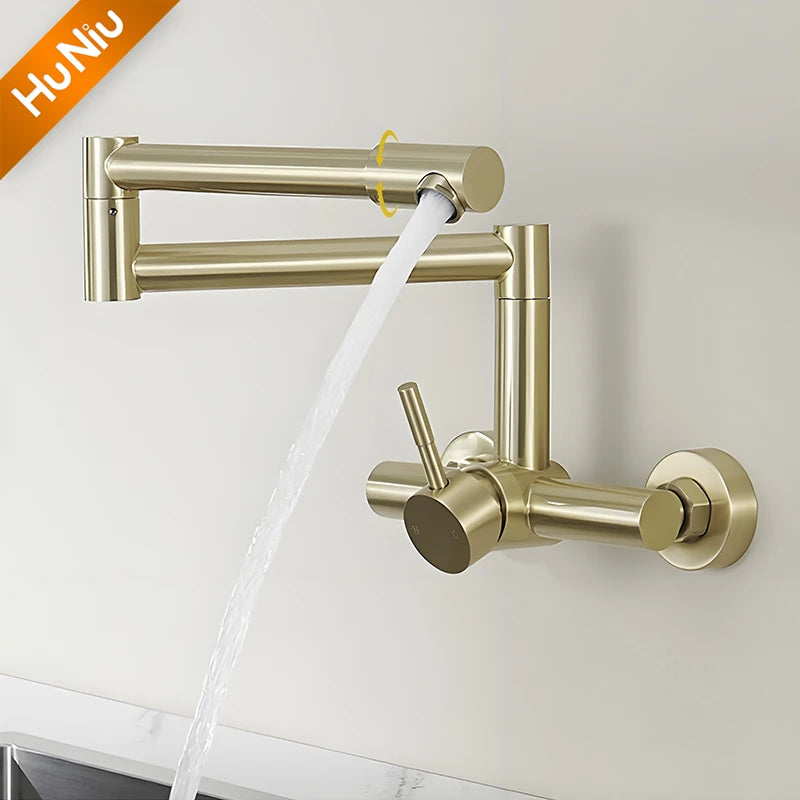 HuNiu Folding Kitchen Faucet Stainless Steel 304 Foldable Faucet Bathroom Faucet Rotate Fold Faucets Kitchen Concealed Faucet