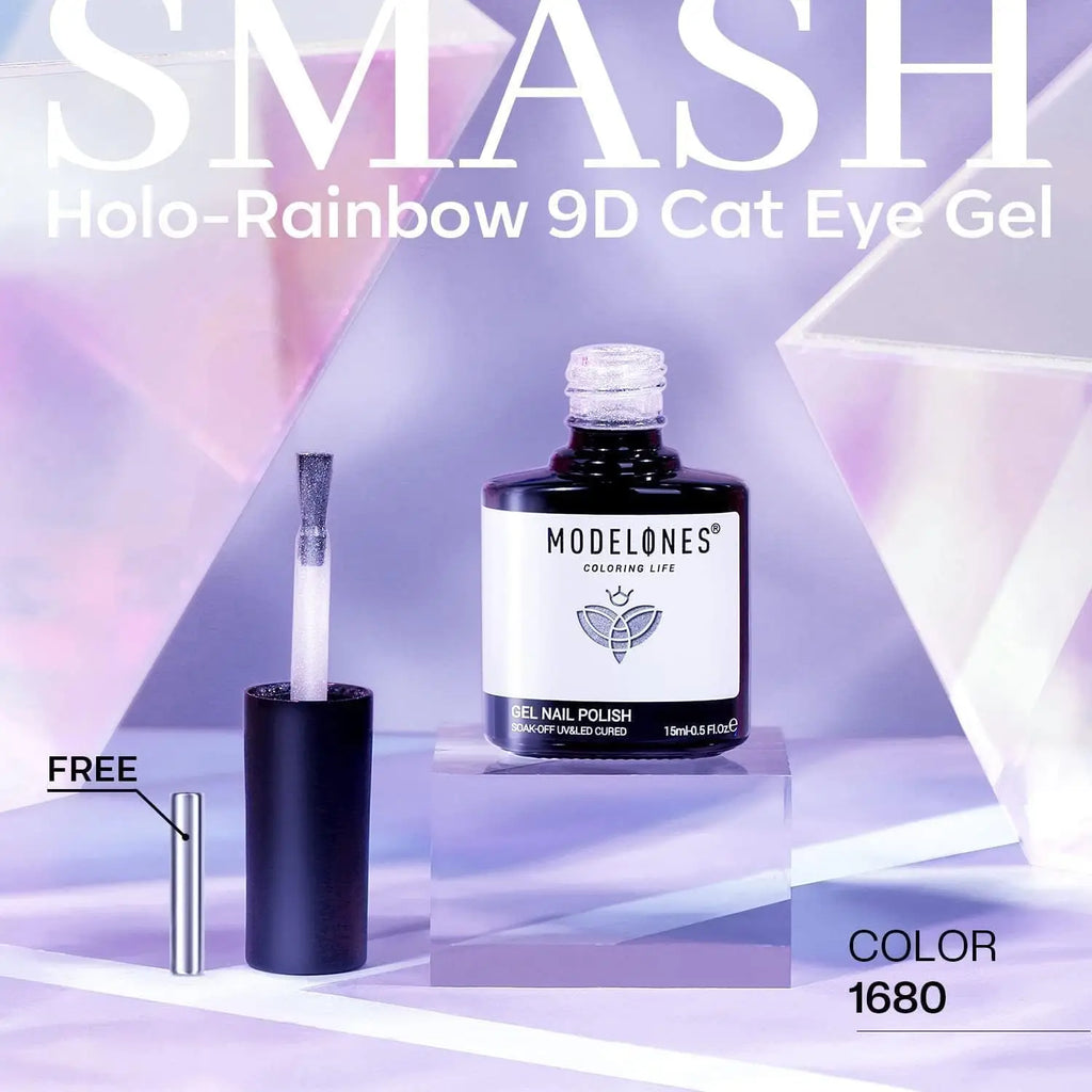 modelones Cat Eye Rainbow Gel Nail Polish Silver Glitter Holographic Glass 9D Cat Eye Gel Polish with Magnet Stick Soak Off U V