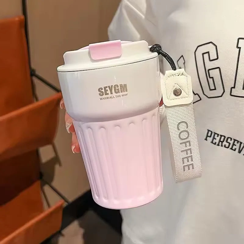 Insulated Cup Women's Portable Double-Layer Stainless Steel Vacuum Insulated Cup Office Coffee Cup Gradient Color Simplicity Cup