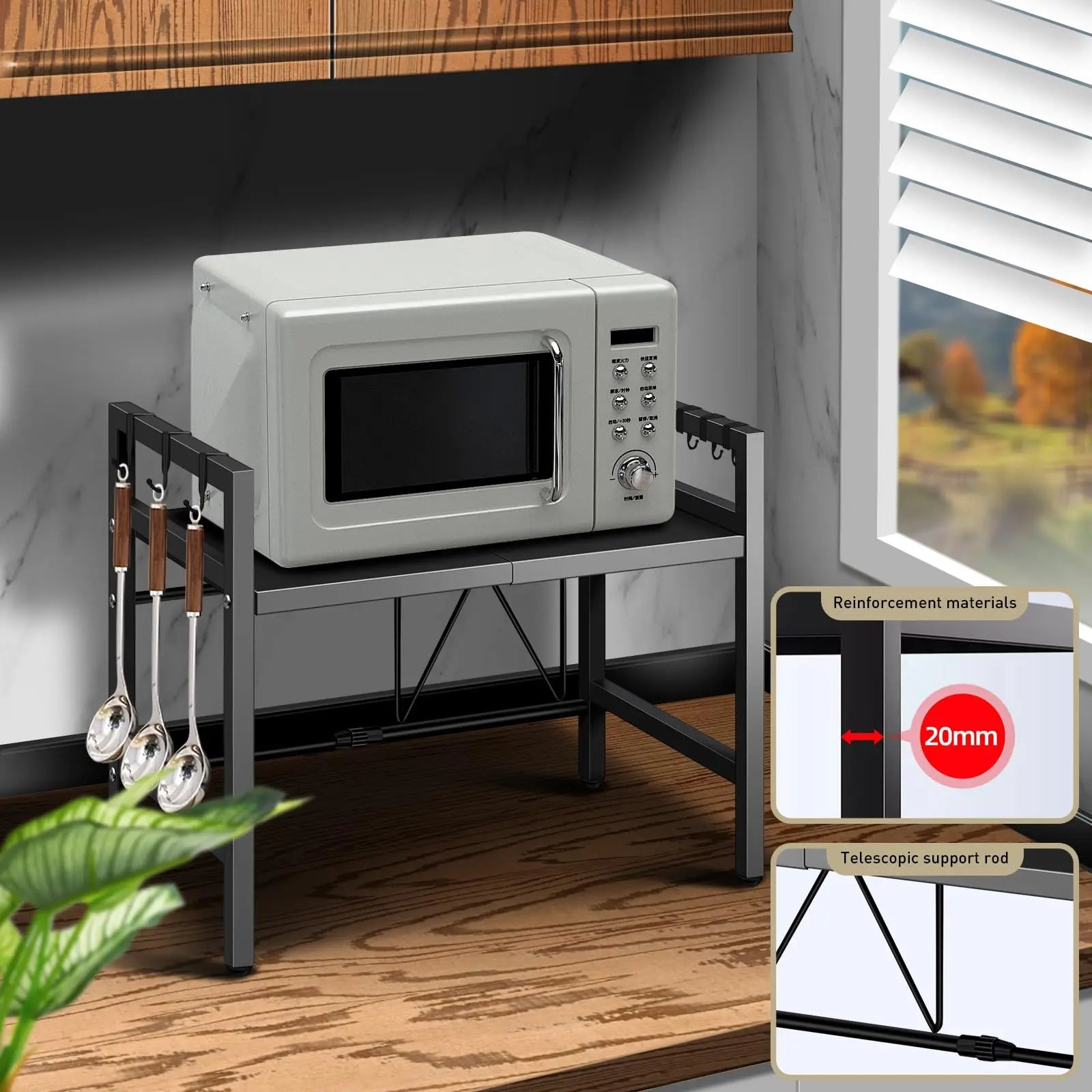 Kitchen Storage Rack Microwave Shelf Condiment Organizer Shelf Tableware Storage  Expandable 42-64cm Moisture And Rust
