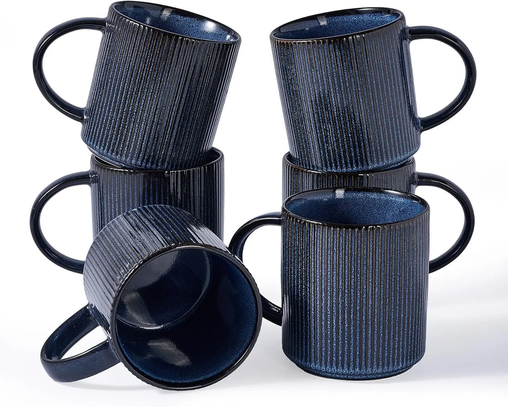 Coffee Mug Set for 6, Star 16 oz Catering Mugs Cup Set with Handle for Coffee, Tea, Cocoa, Milk - Ceramic Stoneware Drinkware Se