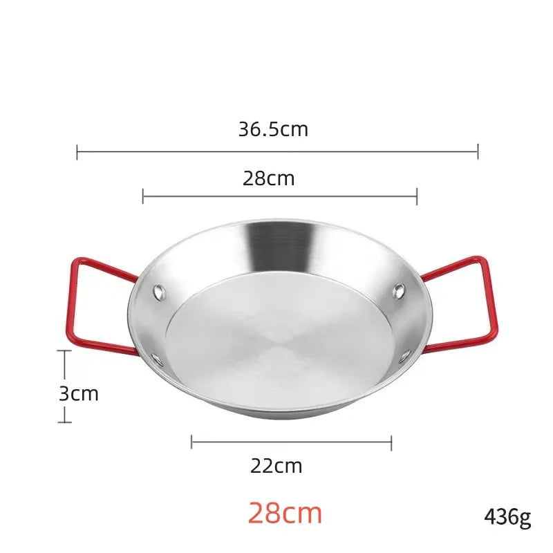 20-30cm Spanish Paella Pan with Handle Stainless Steel Durable Seafood Snack Plate Kitchen Non-Stick Frying Pans Cooking Pots
