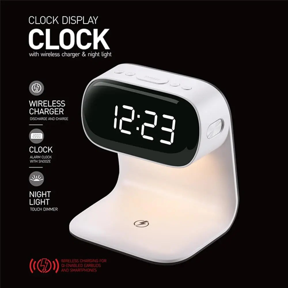 3in1 Multi Functional Wireless Charging Alarm Clock Smart Night Light Qi Charger LED Digital Clock Adjustable Light 15W Fast Wir