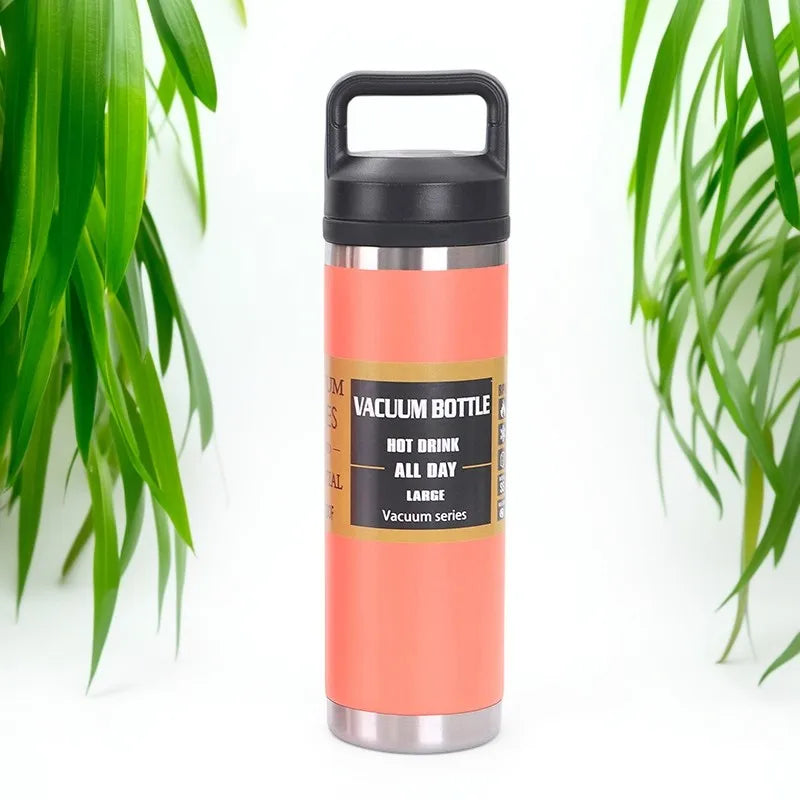 600ml, two lids for direct drinking and straw drinking, large-capacity 304 stainless steel sports thermos.