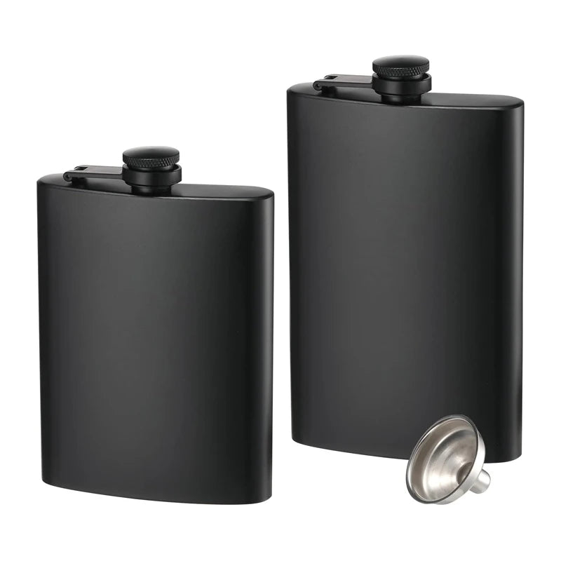 8 10 12 oz Stainless Steel Hip Flask with Funnel Pocket Hip Flask for Liquor Outdoor Wine Bottle Pot Cup Whiskey Hip Flask Black