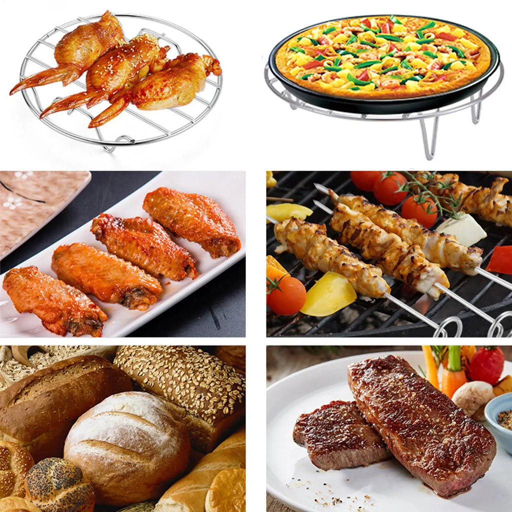 stainless steel BBQ net 6/7/8 Inches Roasting Rack Baking Air Fryer Rack Kitchen Grill Holder Cooking Non-stick  Grilling Rack