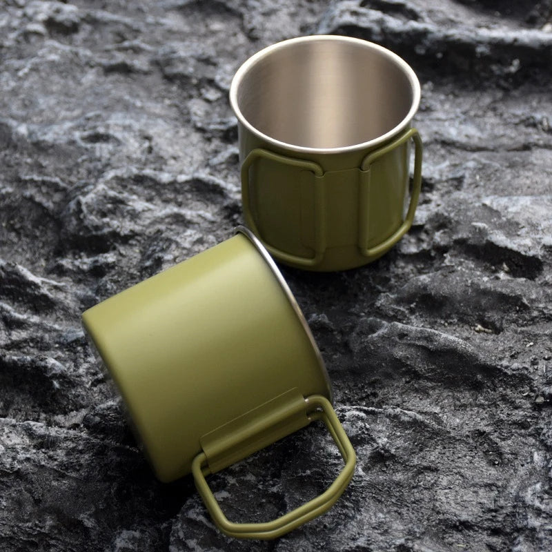 304 stainless steel Cup Mug 260ml Outdoor Water Cup Camping Picnic Water Mug Tableware with Foldable Handle