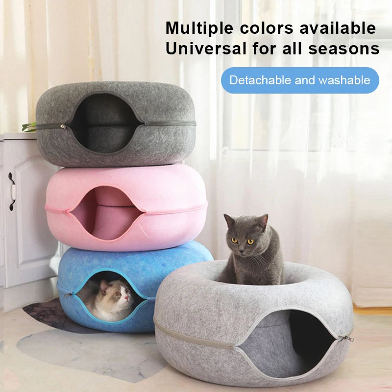 Donut Cat Bed Pet Cat Tunnel Toys Kitten House Basket Interactive Play Kitten Sports Equipment Cat Training Toy Cat House