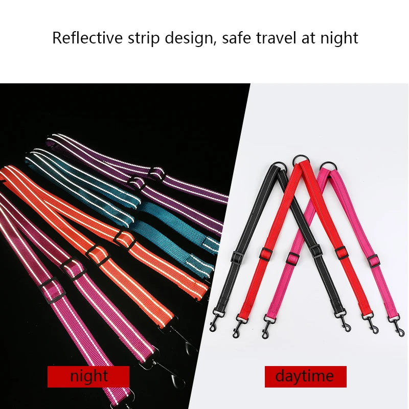 Double Dog Leash,No Tangle 360°Rotation Reflective Adjustable Length Dual Two Dog Lead Splitter,Shock Absorbing Walking Training