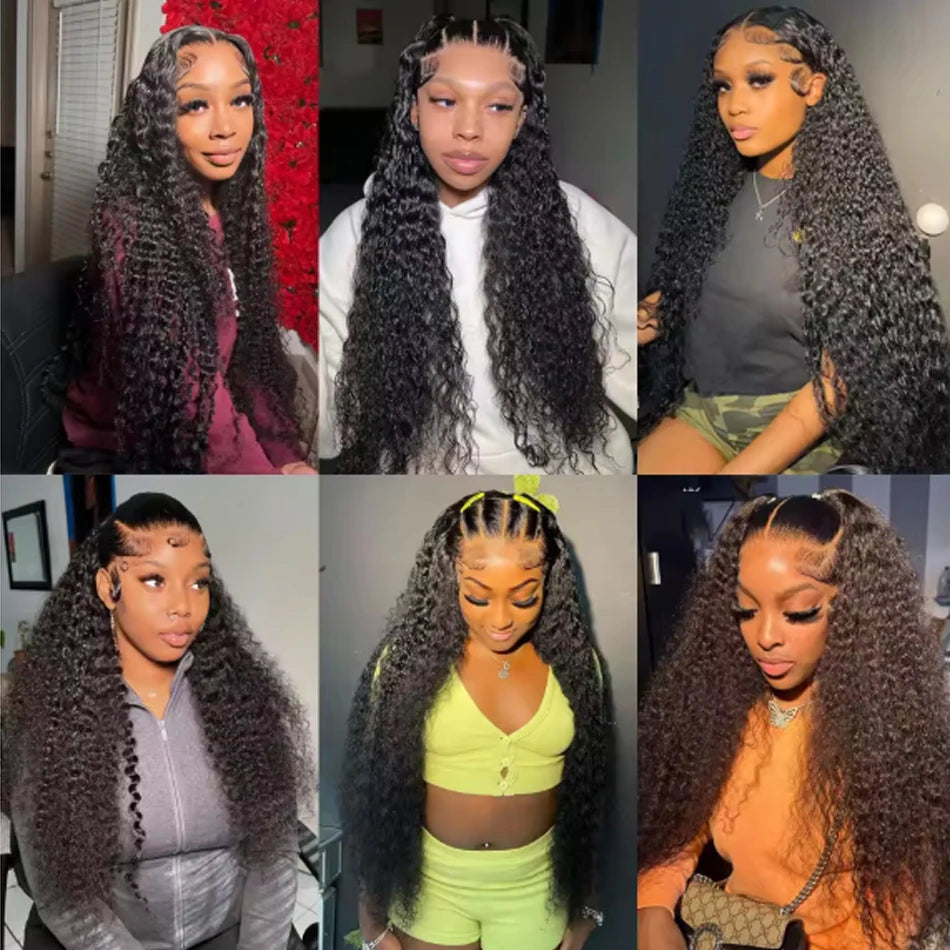 Water Wave Frontal Wig 13x6 HD Lace Brazilian Deep Curly 100% Human Hair Wigs Water Wave 34Inch 13x4 Lace Front Human Hair Wig