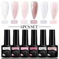 LILYCUTE 6pcs 2-In-1 Rubber Base Gel Nude Pink Color Milky White Soak Off Semi-Permanent Self-leveling Gel Nail Art Varnish