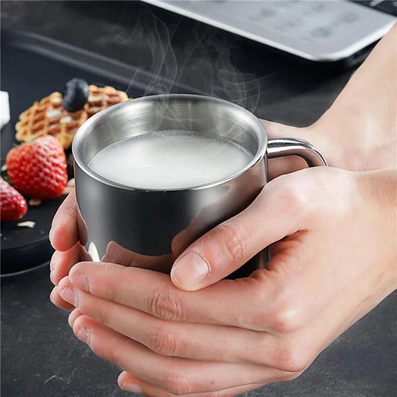 500ML Double Wall Anti Scalding Coffee Mug Insulated Portable Stainless Drink Cup Drinking Cup Steel Polishing Beer Tea Juice
