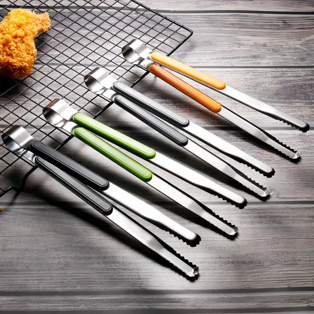 Stainless Steel Food Clip BBQ Steak Bread Salad Picnic Silicone Non-slip Handle Tong Party Portable Kitchen Cooking Baking Tools