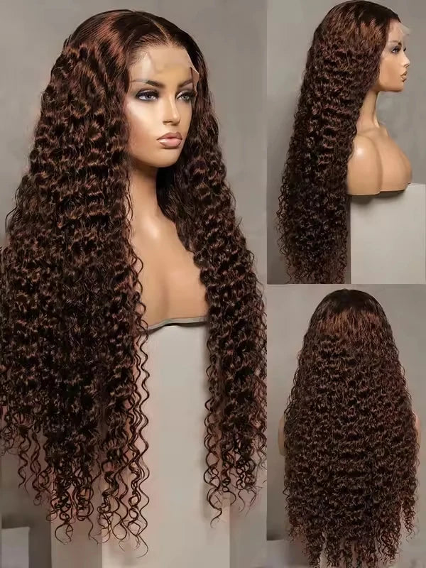 34 30 Inch Chocolate Brown Deep Wave Lace Front Wigs 100% Human Hair #4 Colored 13x4 Hd Curly Lace Frontal Wigs Pre Plucked