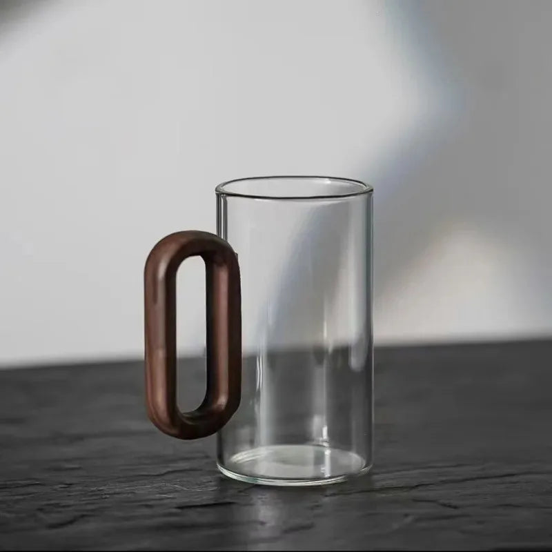 Household Creative Smoke Gray Wooden Handle Glass Mug Single-layer High Borosilicate Heat-resistant Glass Teacups