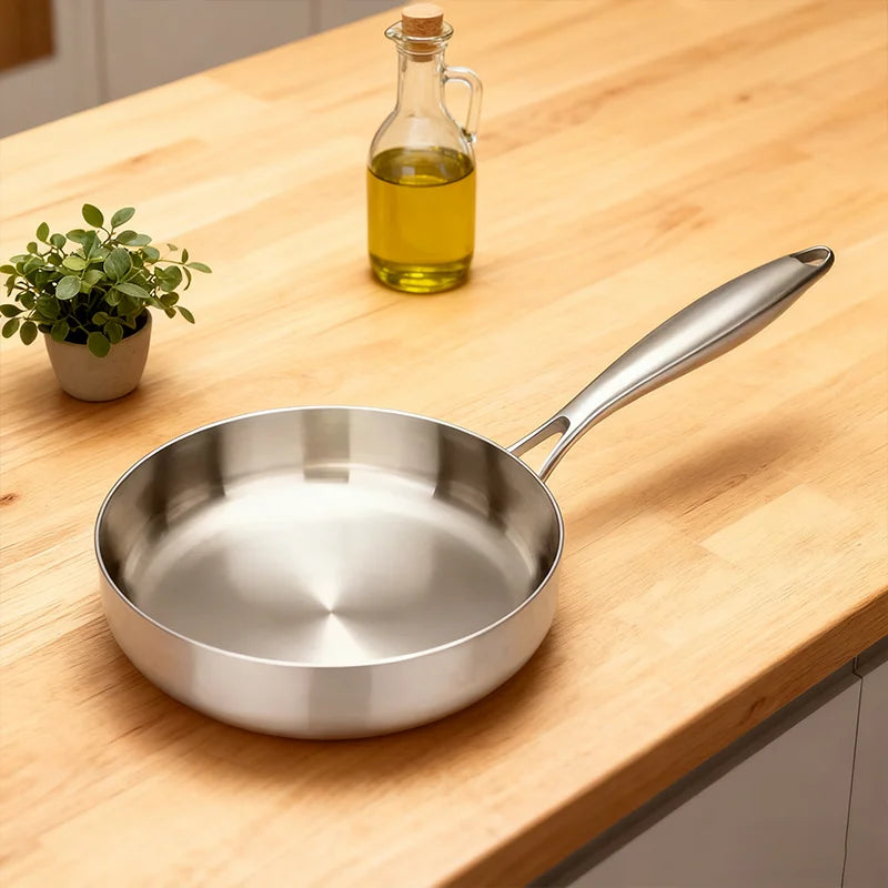 Home Non-Stick Uncoated Frying Pan – 316 Stainless Steel Steak Cookware Wok, Suitable for Gas Stove Induction Cooker Camping