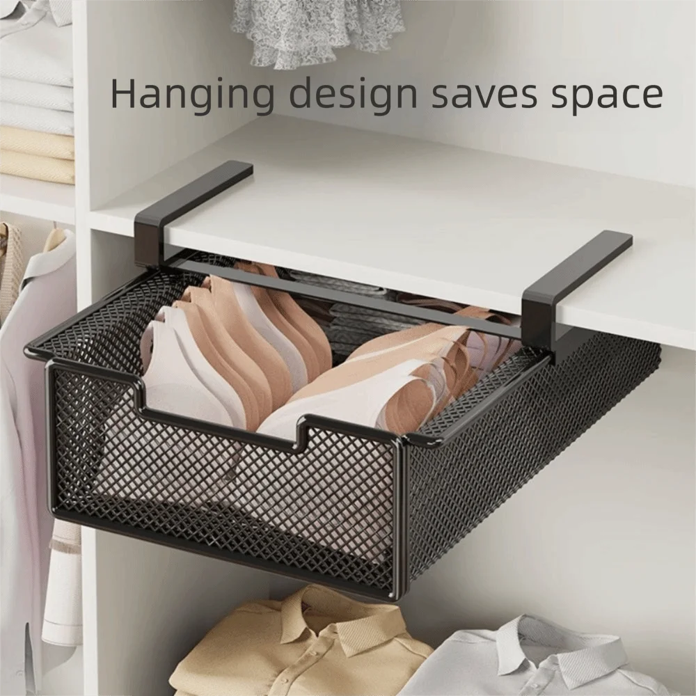 Large Capacity Underwear Storage Basket Under Shelf Under Cabinet Hanging Organizer Basket Design Pure Color Wardrobe Organizer
