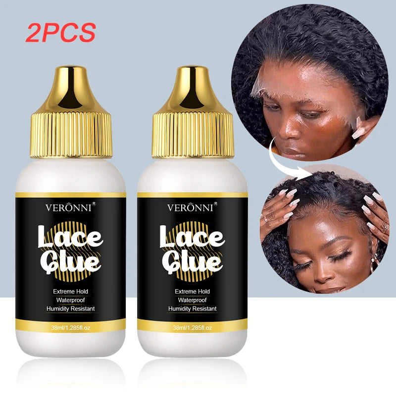 2 Packs 38ml Lace Wig Adhesive, Super Hold Waterproof Clear Glue for Lace Front Wigs & Hair Toupees, Sweat-Proof Long-Wearing