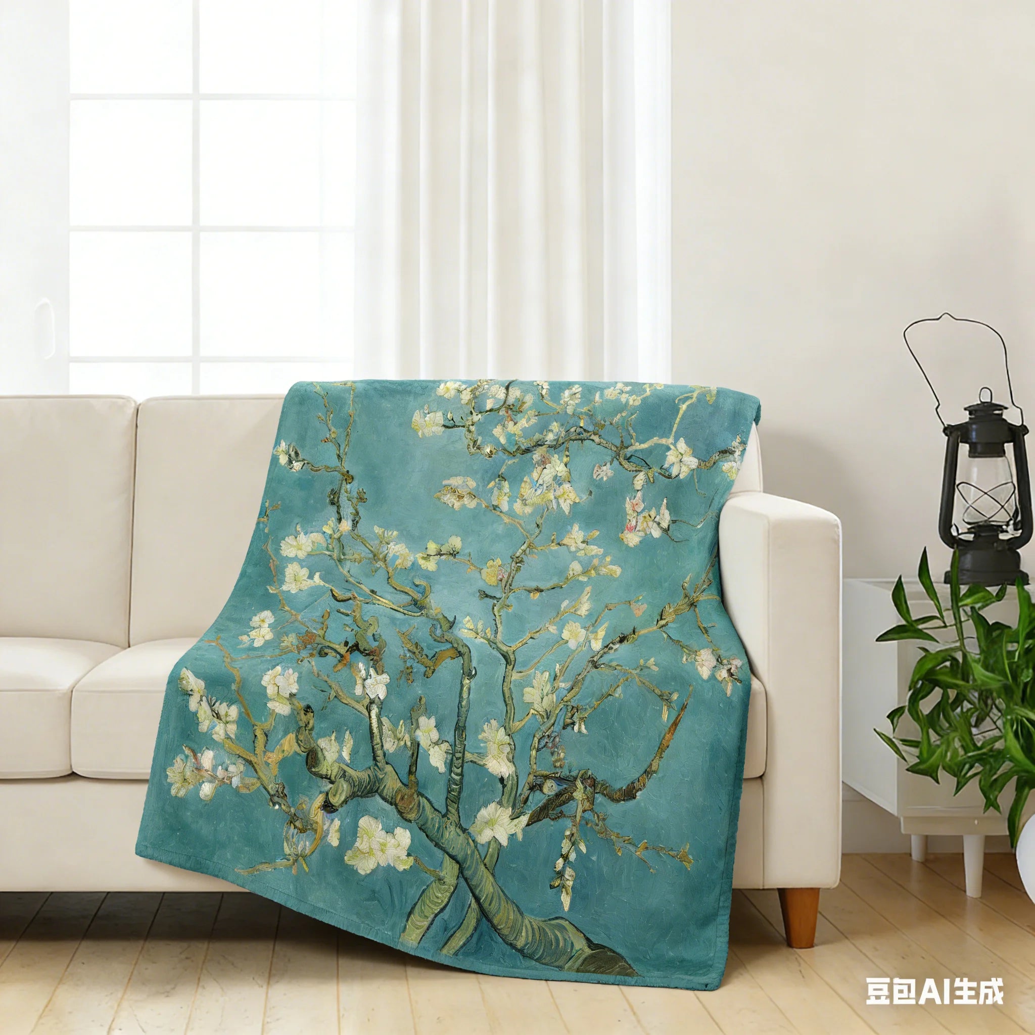 Van Gogh Almond Blossom Flannel Blanket, Classic Impressionist Floral Print, Cozy Artistic Throw for Bed & Sofa