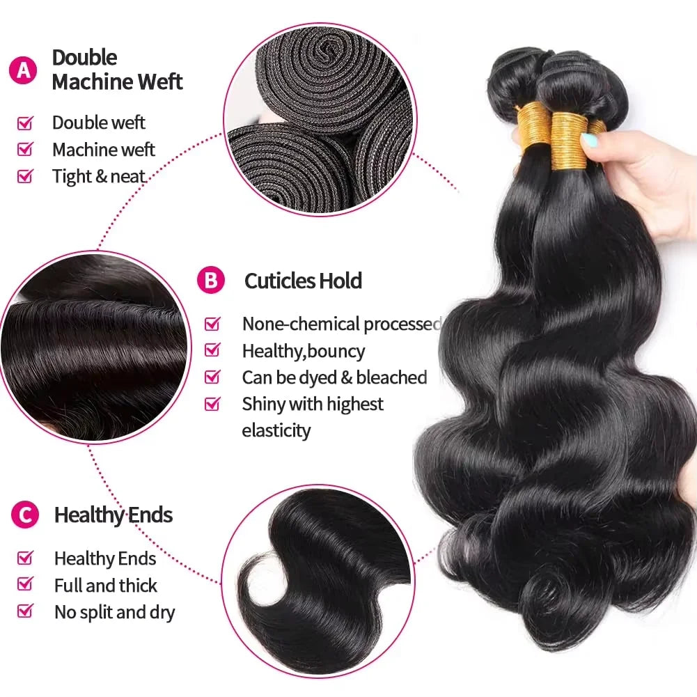 16A Body Wave Human Hair Bundles With 4x4 Closure Brazilian Virgin Weave Hair 100% Unprocessed Raw Hair 3 4 5 Bundles Extensions
