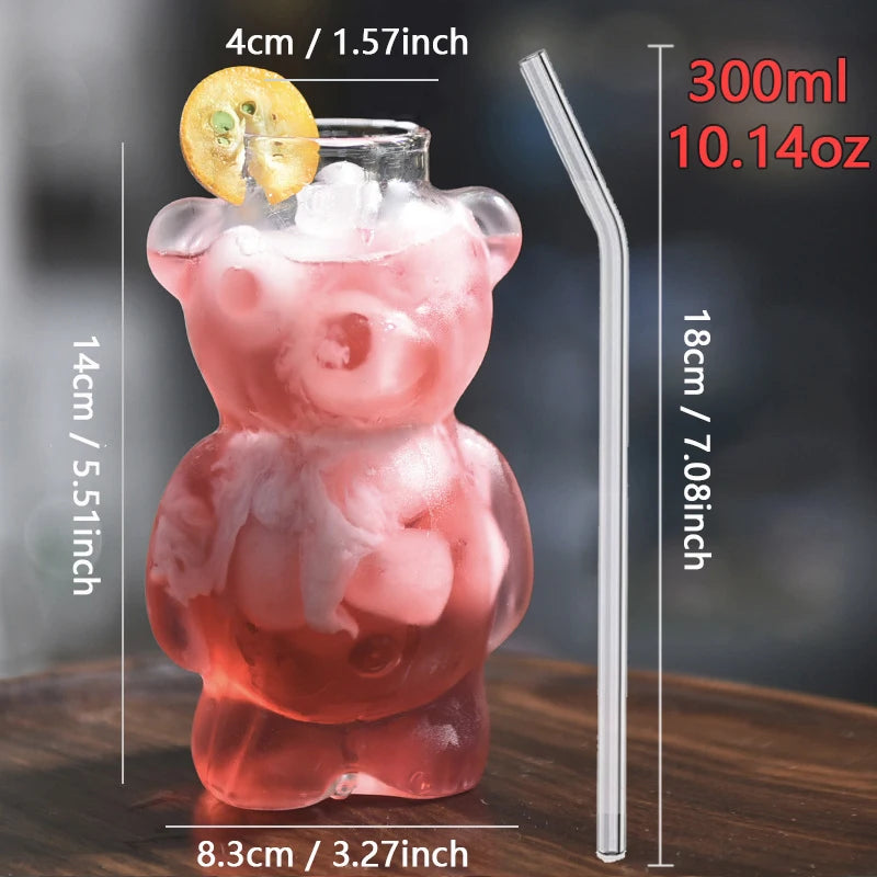300ml Creative Bear High Borosilicate Glass Cup With Straw Clear Juice & Cocktail Glass Heat-resistant Milk Coffee Cup For Home