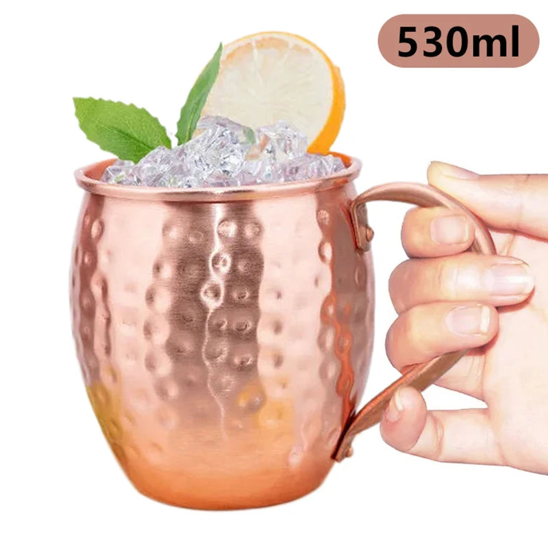 【F】530ml 100% Copper Moscow Mule Mug Cocktail Wine Cup Hammered Coppery Beer Mugs Coffee Mug Milk Cup Bar Cup Drinkware Durable