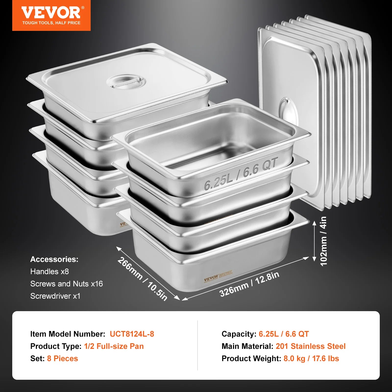 SucceBuy 8 Pack Hotel Pans 1/2 Size Anti-Jam with Lid 0.8mm Thick  4-In Deep Catering Storage Food Pan for Industrial&Scientific