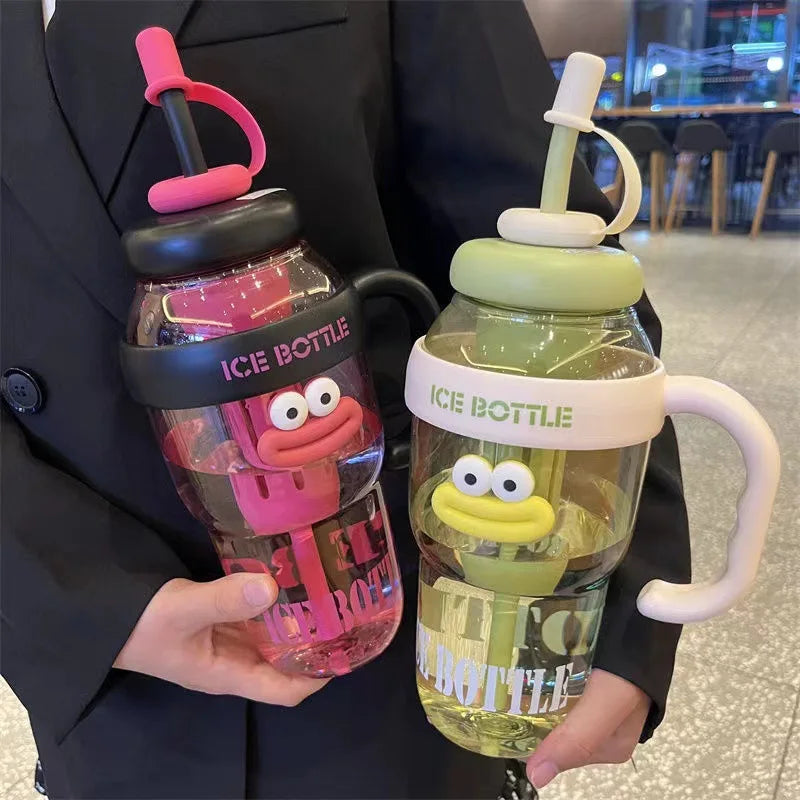 1100ML Large Mouth Water Bottle with Straw and Infuser Leak Proof Lid Portable Travel Beach Outdoor Adventure Sport Tumbler Cup
