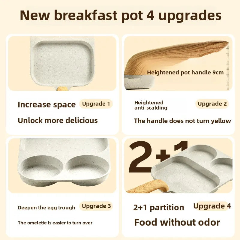 Universal Partition Non-stick 3-in-1 Egg Mini Burger Pan Multifunctional Home Use kitchen breakfast Steak Flat bottom frying pan