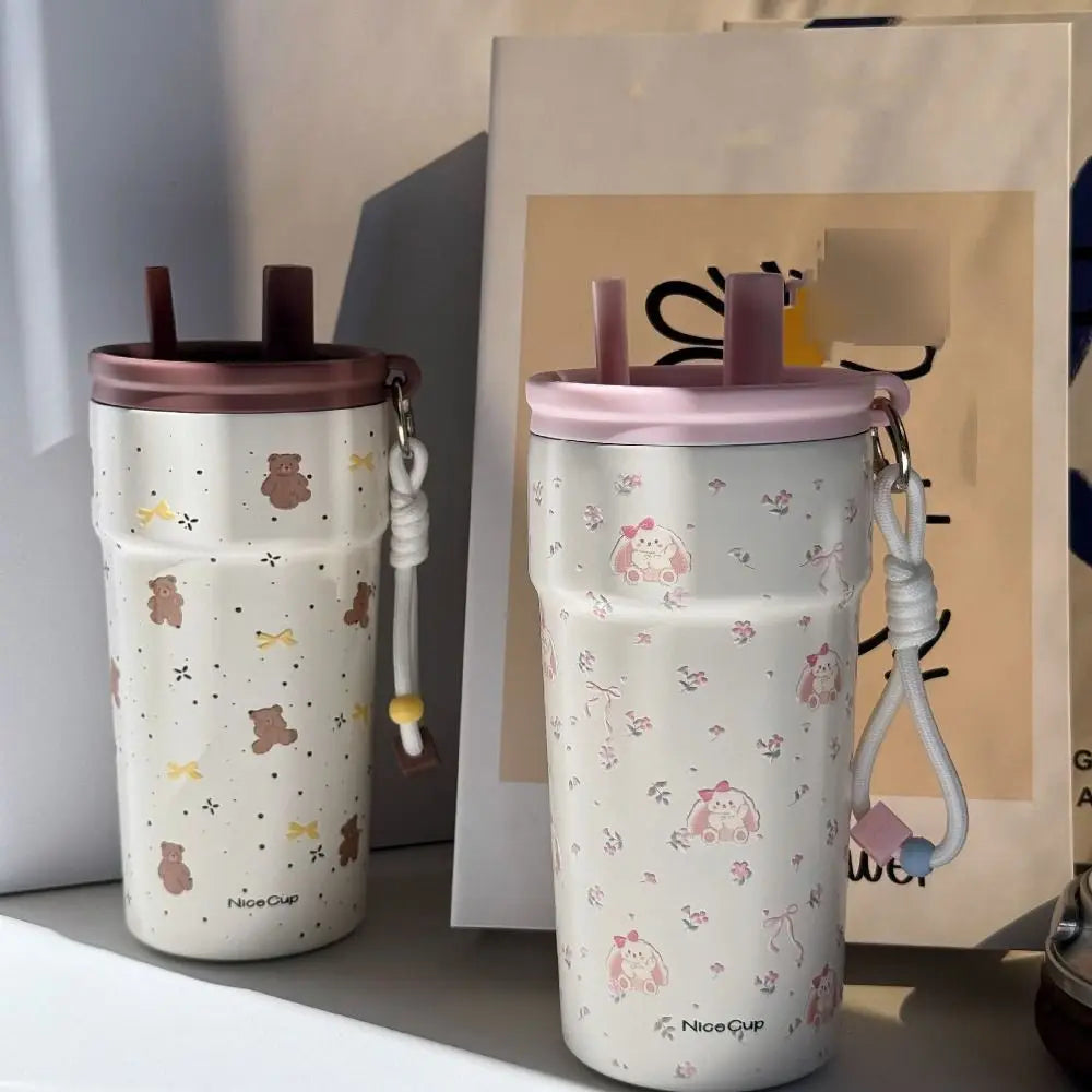 High Appearance 500 Vacuum Cup Large Capacity With Lifting Rope Insulated Cup Leak-proof Double Drink Suction Tube Cup Drinkware