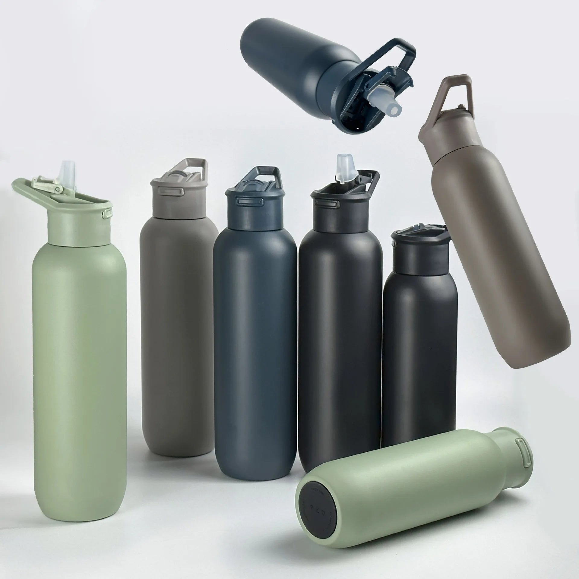 Portable Sports Water Bottle 304 Stainless Steel Double-layer Insulated Cup for Mountaineering with Handle and Small Spout