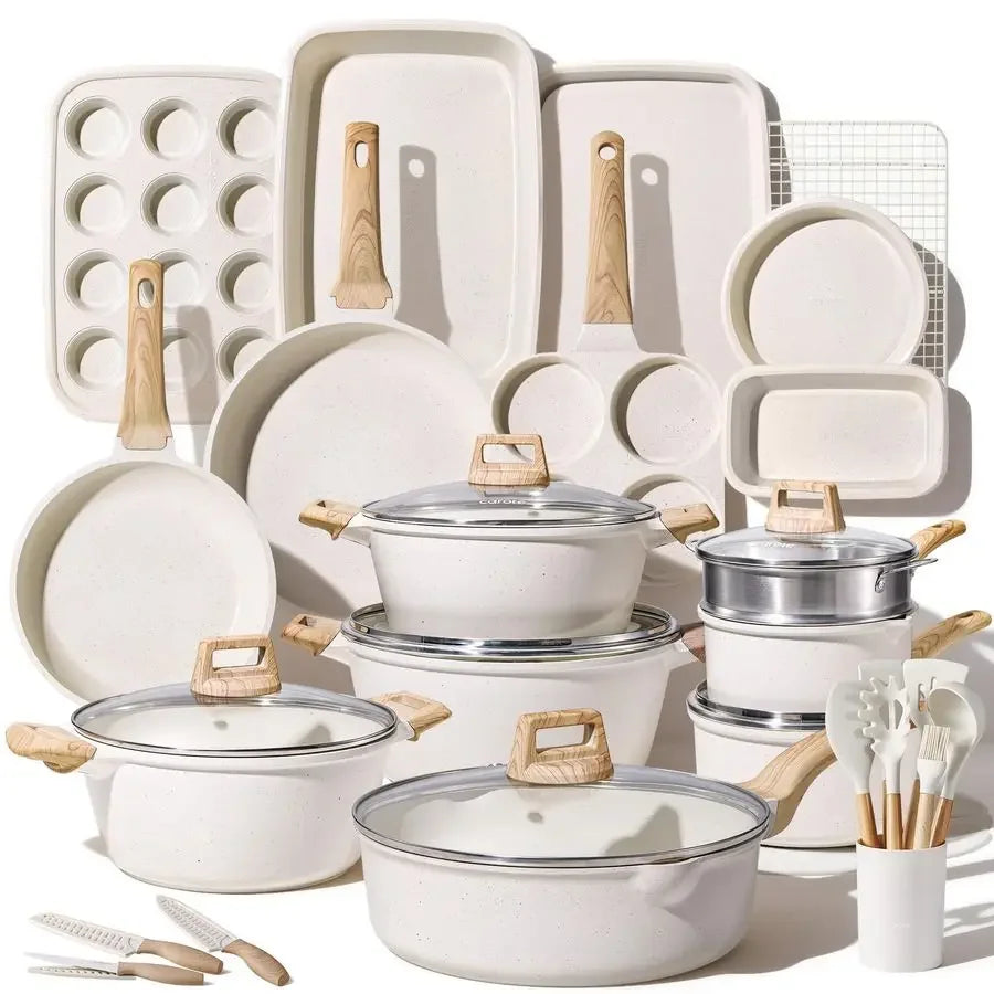 44pcs Pots and Pan Set Nonstick, Cookware Sets, Cooking Set Non Stick, Induction Cook Ware with Bakeware Set, Kitchen Knife Set