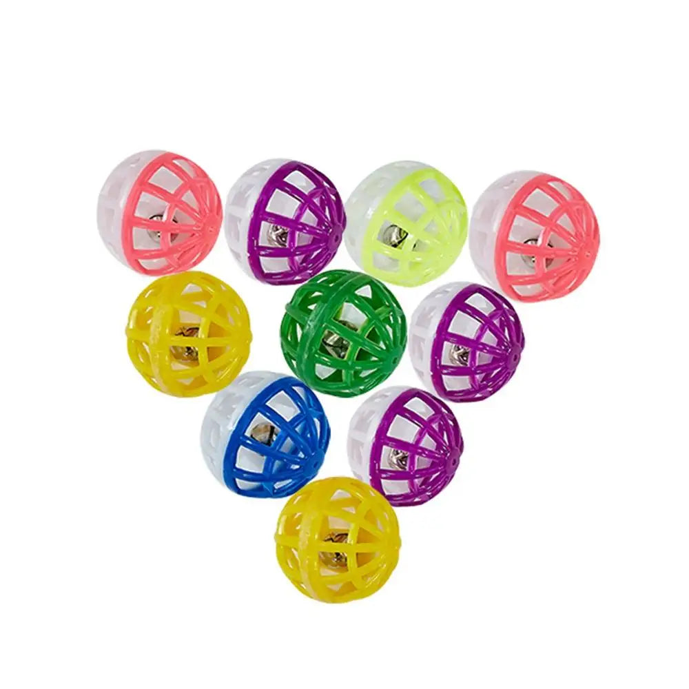10/30/50pcs Pet Toys Plastic Kitten Training Ball With Bell Hollow Cat Fun Throw Ball Random Color