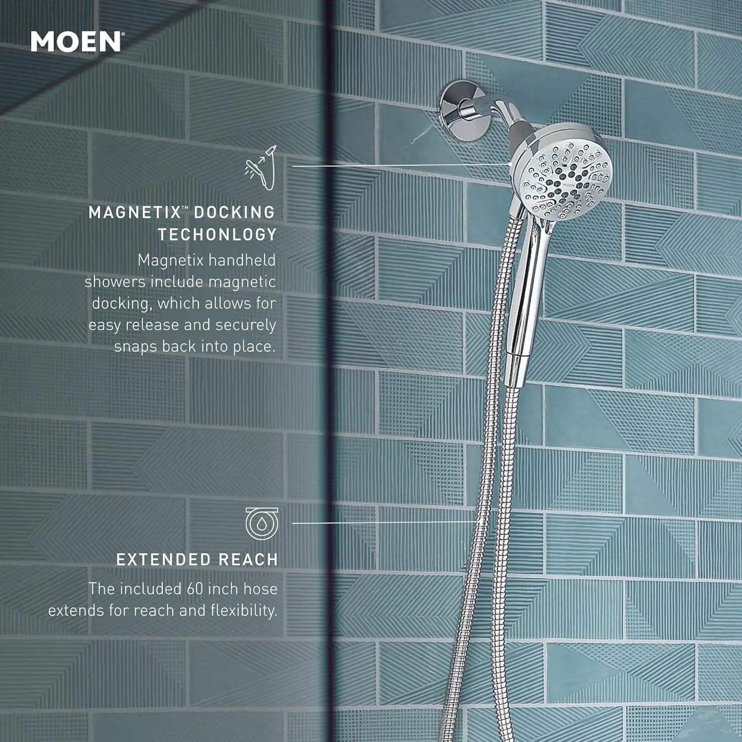 Magnetic Handheld Shower Head with 6 Spray Functions, Spot-Resistant Finish, Easy Installation