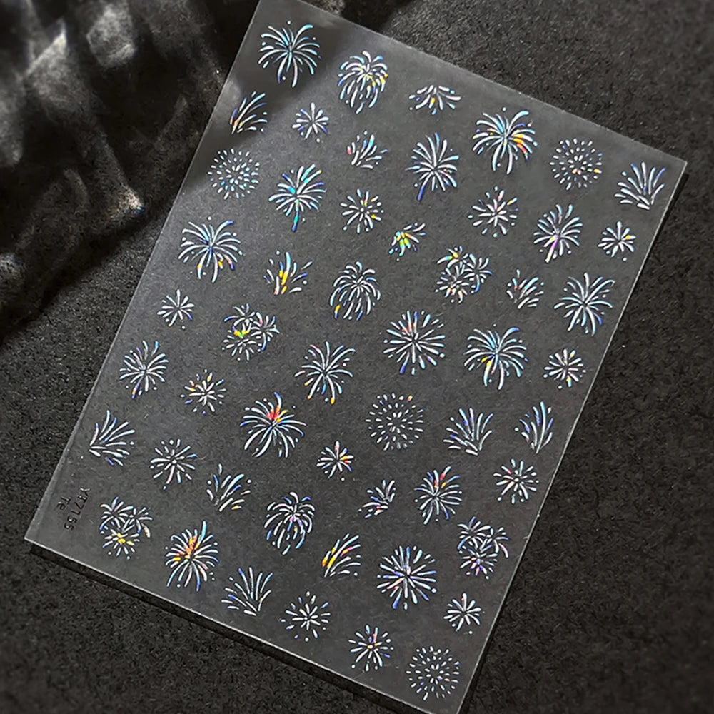 1Pc Laser Blooming Firework Nail Art Stickers 3D Firework Self-Adhesive Sliders New Year Nail Decals Manicure Decoration
