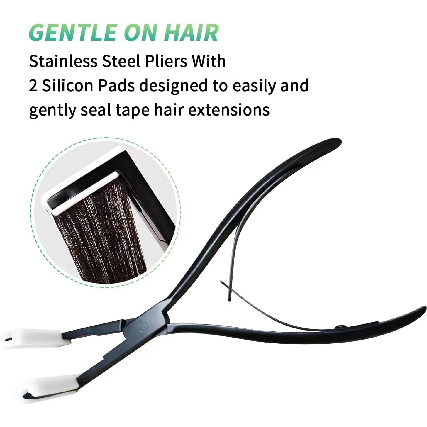 Tape in Hair Extensions Plier Black Stainless Steel Flat Surface Sealing Hair Extension Tools for Women Hair Extension Tools (Bl