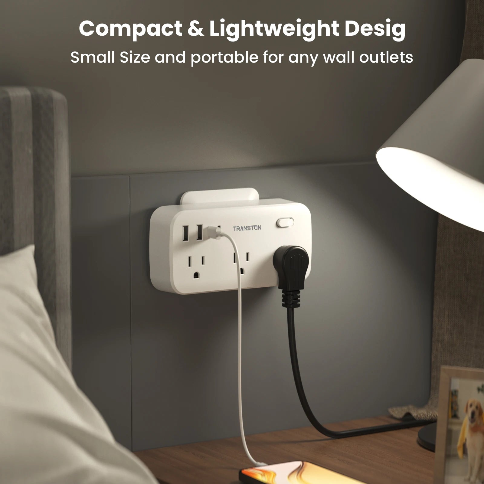 white，power strip surge protector with 6 AC Outlets,2 USB & 2 USB-C Fast Charging Ports,10 in 1,45°tilt plug,Advanced Protection