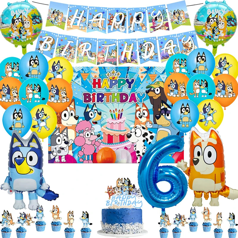 Happy Dog Theme Birthday Party Decoration Foil Latex Balloon Banner Backdrop Cake Topper Tableware Kids Party Supplies Pet Toy