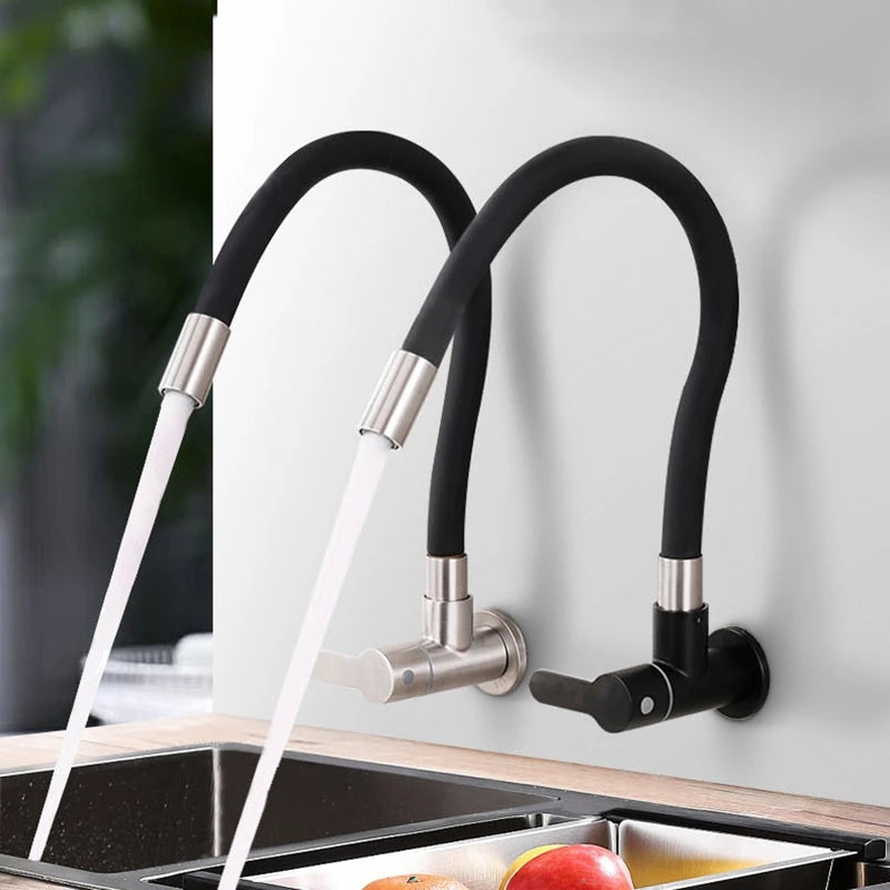 1PC SUS304 Stainless Steel Kitchen Faucet Universal Telescopic Tube Single Cold Tap Wall Mount Thread G1/2'