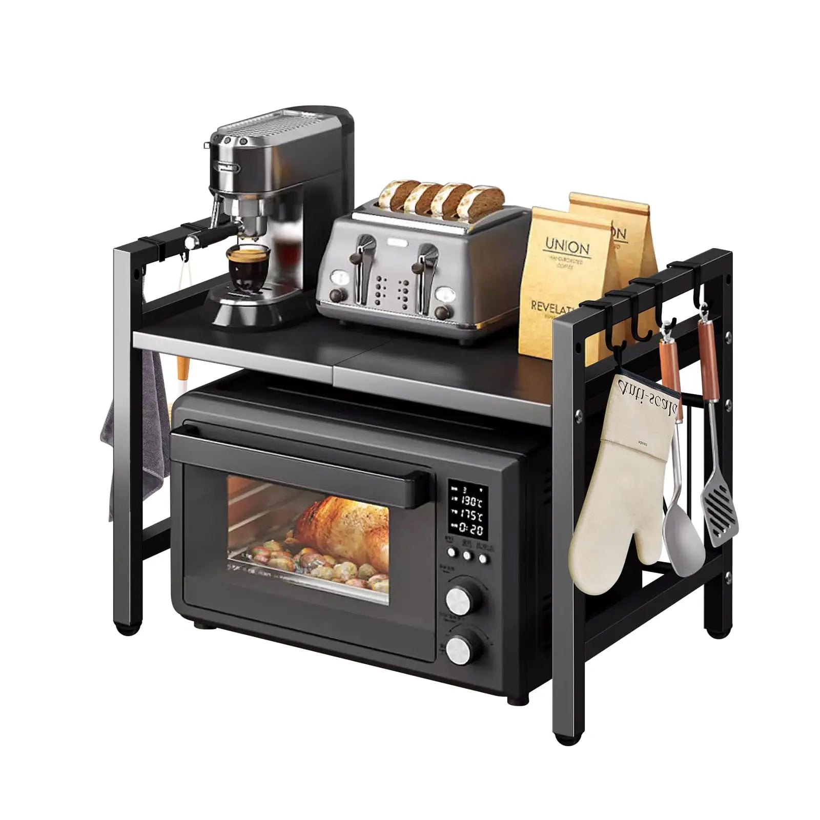 Kitchen Storage Rack Microwave Shelf Condiment Organizer Shelf Tableware Storage  Expandable 42-64cm Moisture And Rust