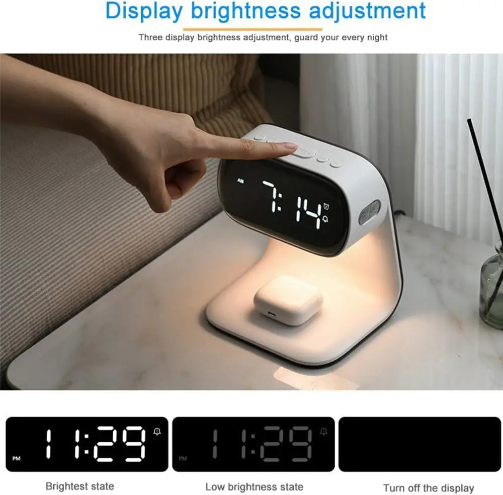3in1 Multi Functional Wireless Charging Alarm Clock Smart Night Light Qi Charger LED Digital Clock Adjustable Light 15W Fast Wir