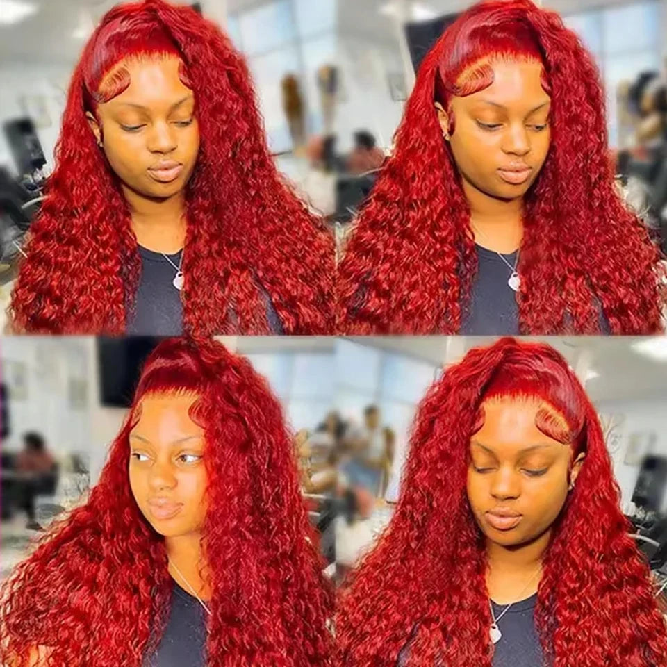 10-30 Inches #Red Deep Curly Wave Bundles Human Hair Weave Bundles Deal #99J Burgundy Red aColored Virgin Raw Hair Weave Bundles