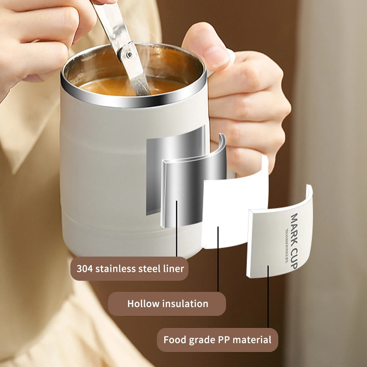Thermal Cup 304 Stainless Steel Double-layer Insulated Coffee Mug With Spoon Portable Leak Proof Wter Cup For Student Adult
