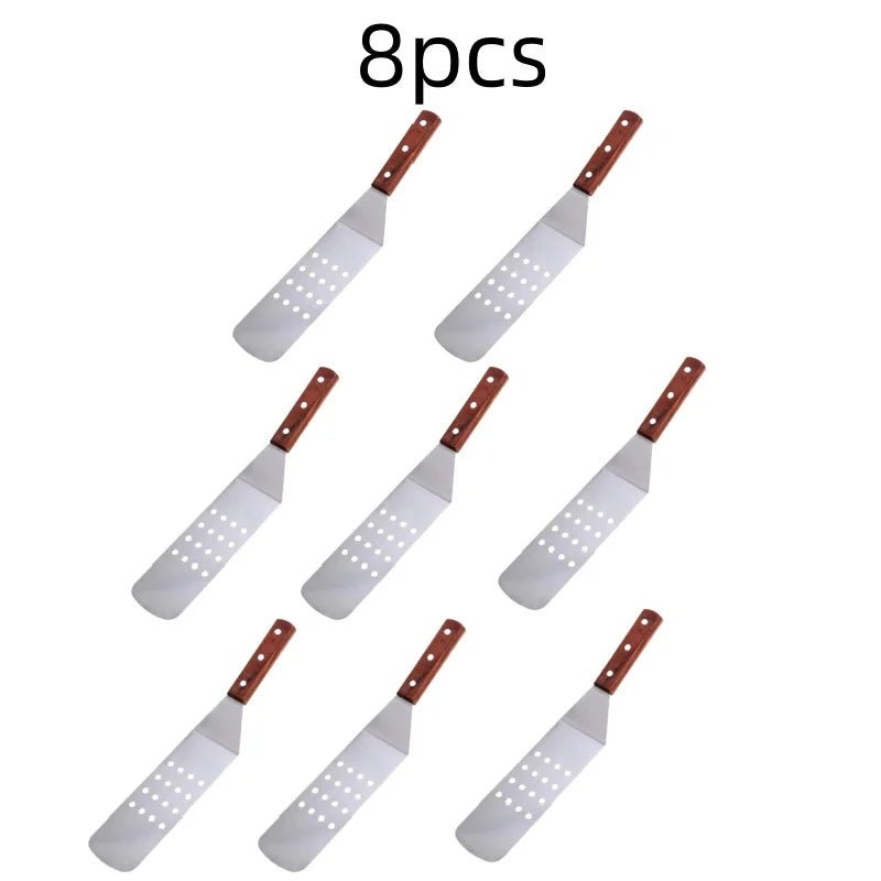 Kitchen Spatula Wooden Handle Grill Turner Stainless Steel Metal Scrape For Pancake Teppanyaki Griddle Cooking Utensil