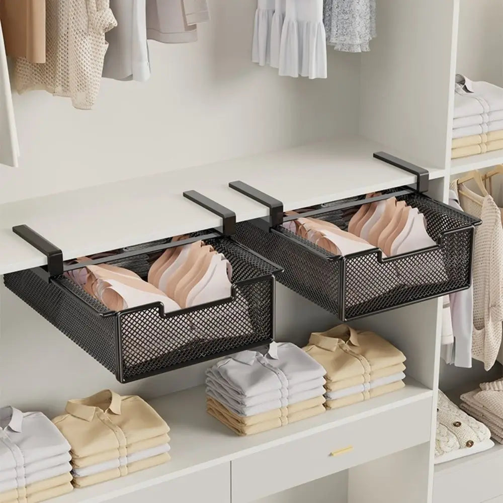 Large Capacity Underwear Storage Basket Under Shelf Under Cabinet Wardrobe Organizer Pure Color Basket Design