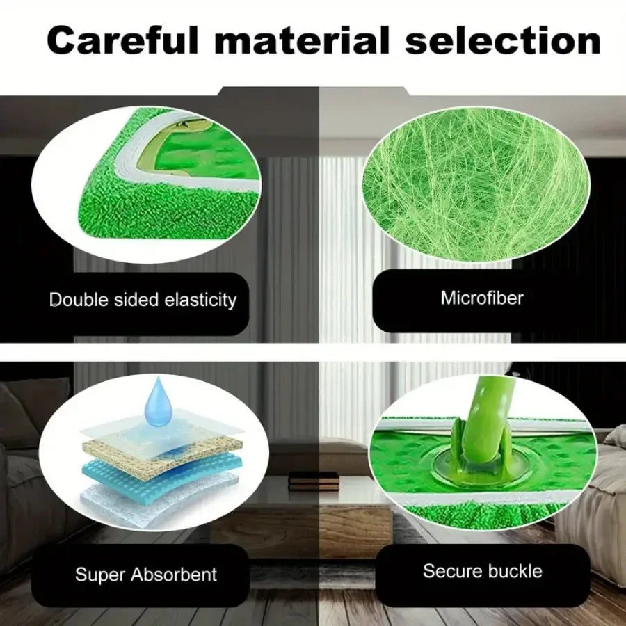 4 Piece Green Mop Cloth, Reusable, Suitable for Busy Households and Household Cleaning Products, Washable