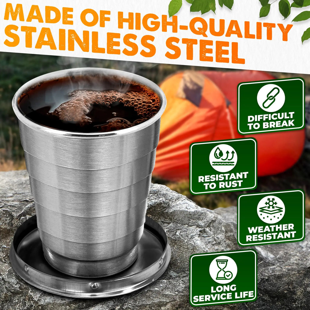250ml Stainless Steel Retractable Cup Outdoor Travel Toiletry Cup Portable Creative Compression Cup Mini Handy Cup Folding Cup