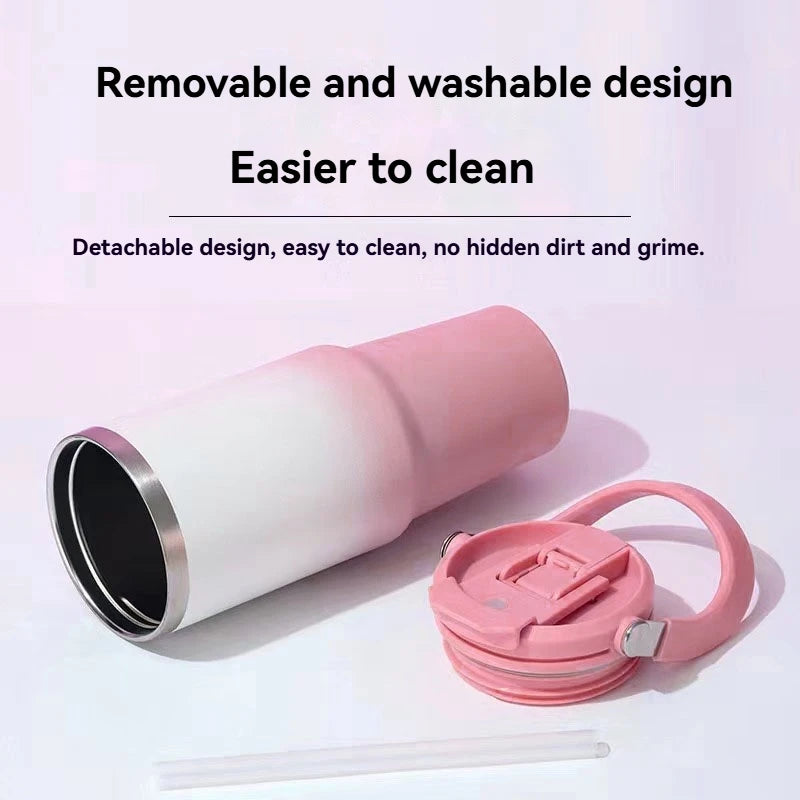 890ML Stainless Steel Thermos Cup with Straw  Keep Cold and Hot Car Coffee Cup Portable Vacuum Flask Travel Thermos Water Bottle