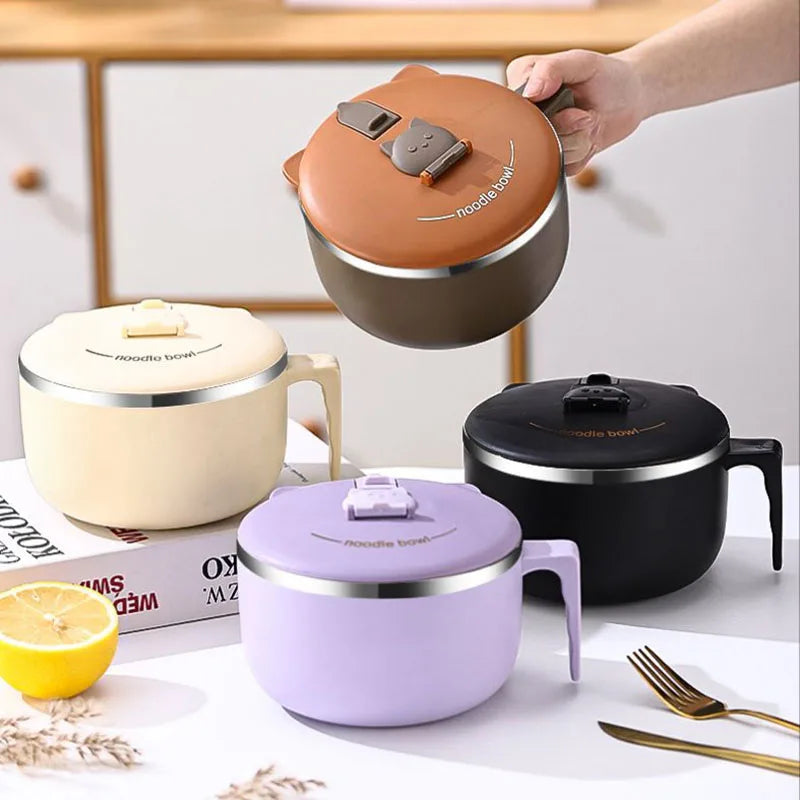 Instant Noodles Bowl 304 Stainless Steel Instant Noodle Cup With Lid Portable Ramen Bowl Food Containers Dish For Ramen