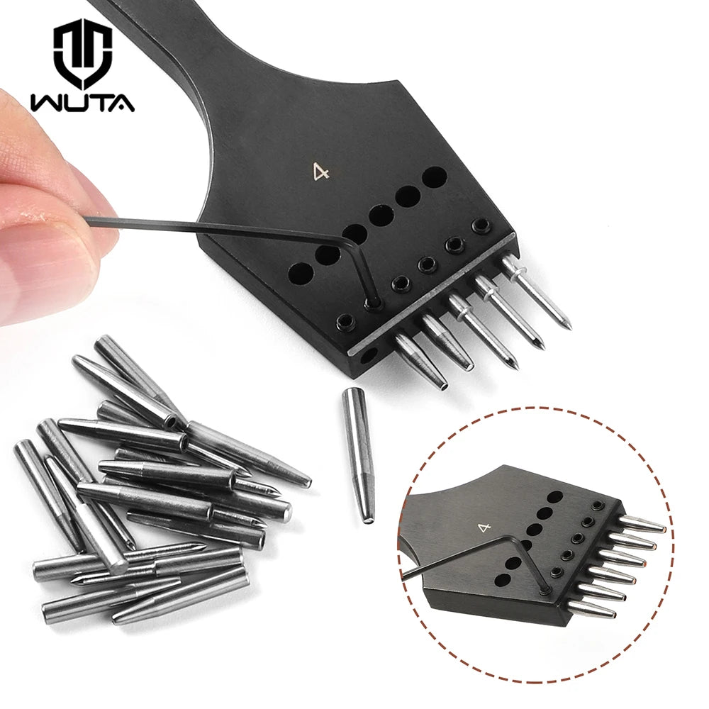 WUTA 2nd Generation Sharp Head Replaceable Pricking Iron Removable Round Hole Punch Leather Craft Chisel DIY Leather Tools